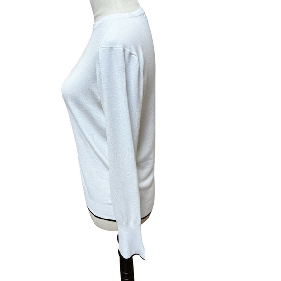 Zara Knit White and Navy Sweater Crew Neck Women’s Size Large Gold Buttons - Picture 5 of 8